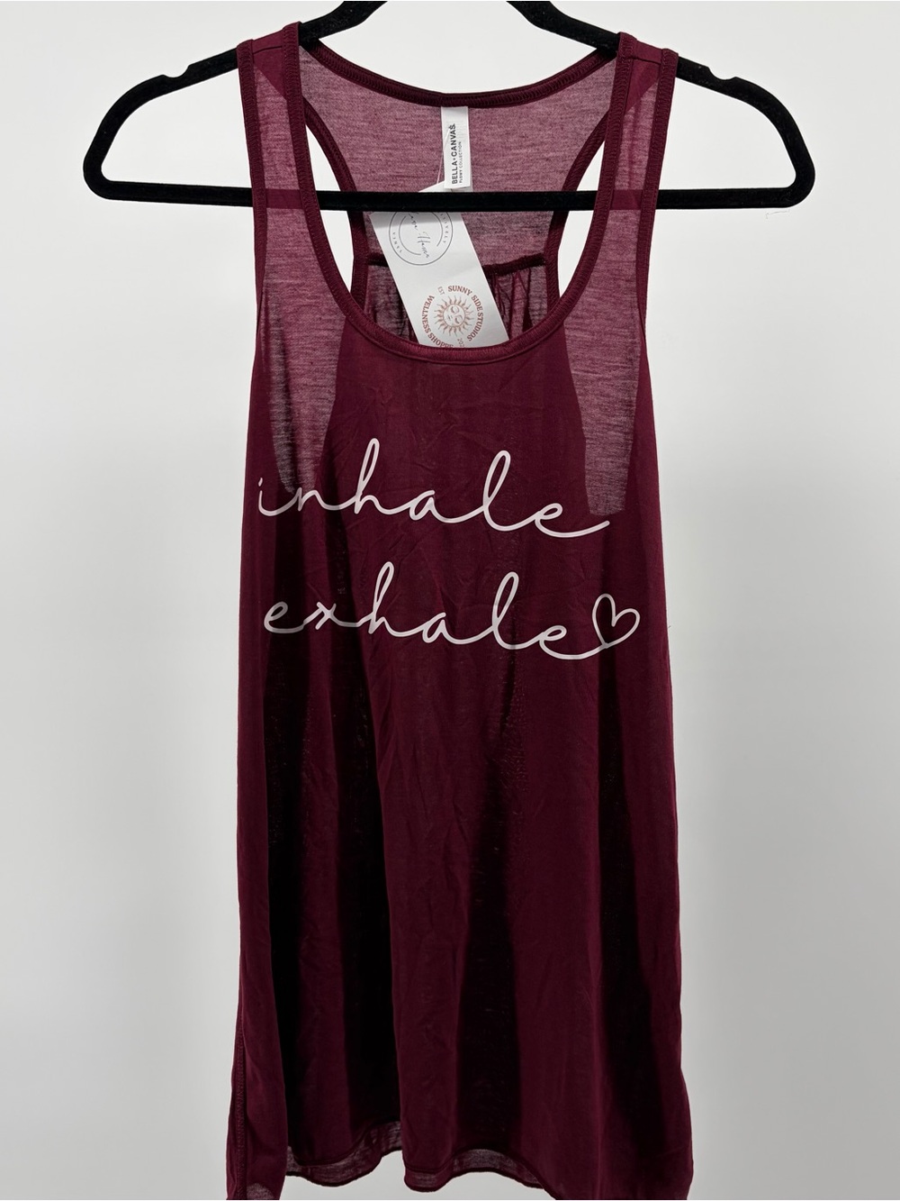 Bell-A-Canvas Sleeveless Cutout-Back Tank Top Wine "Inhale/Exhale" Women's Sz L